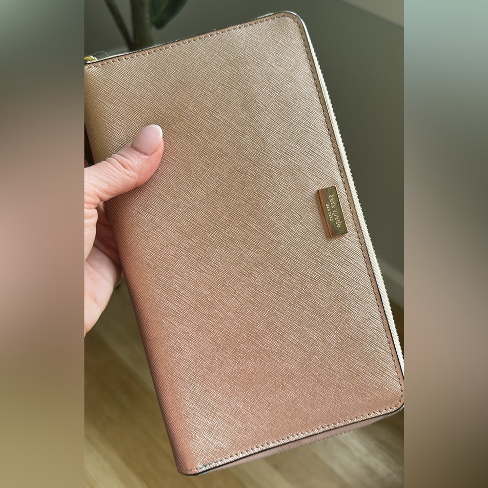 Kate Spade Large Rose Gold Saffiano Zip Wallet- Metallic Tone